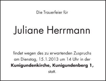Traueranzeige von Juliane Herrmann von Pegnitz-Zeitung